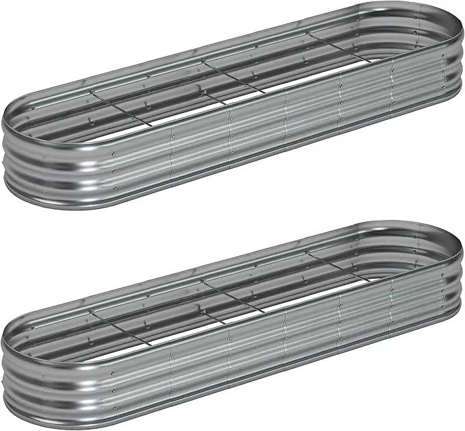 8x2x1ft(2 Pack) Oval Galvanized Raised Garden Bed,Outdoor Planter Box Metal Patio Kit Planting Bed for Vegetables Flowers and Succulents by GreenHaven Gardens