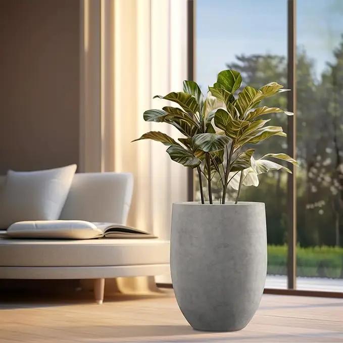 Kante 21.7" H Natural Concrete Tall Planter, Large Outdoor Indoor Decorative Pot with Drainage Hole and Rubber Plug, Modern Round Taper Style for Home and Patio by GreenHaven Gardens