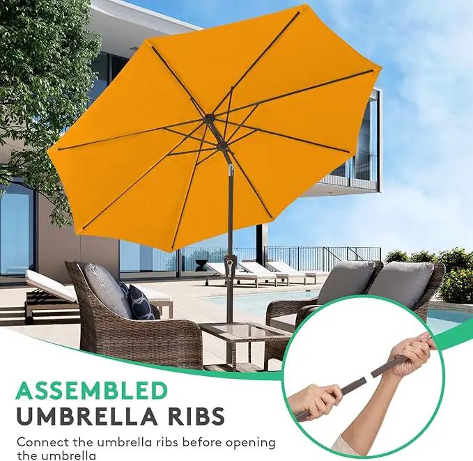 JEAREY 10FT Outdoor Patio Umbrella Outdoor Table Umbrella with Push Button Tilt and Crank, Market Umbrella 8 Sturdy Ribs UV Protection Waterproof for Pool, Garden (Light Orange) by GreenHaven Gardens