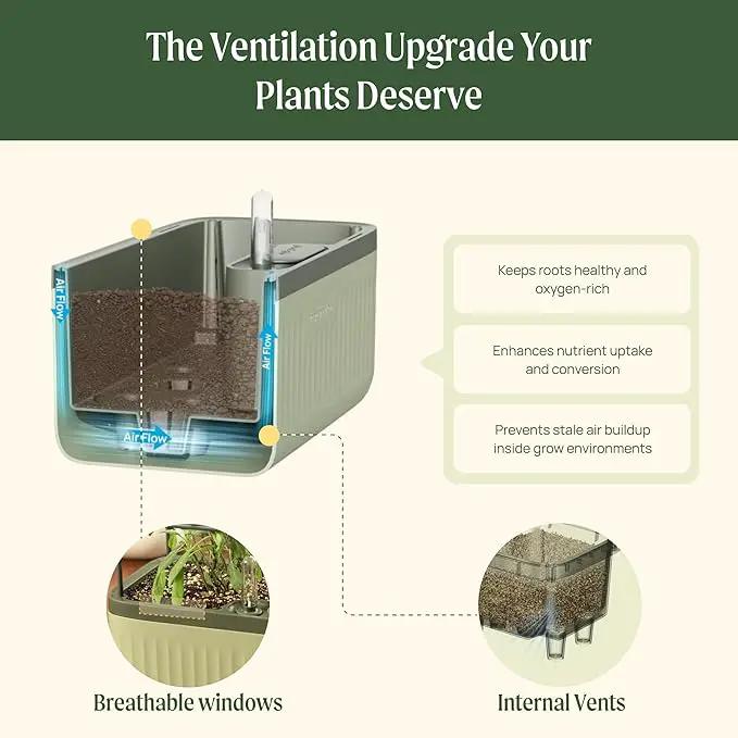 Vego garden 2 Pack Herb Indoor Plant Box, Self Watering Planters Pots for Indoor Plants with Trellis for Kitchen Window Sill or Countertop Plants Cage - Fog Gray by GreenHaven Gardens