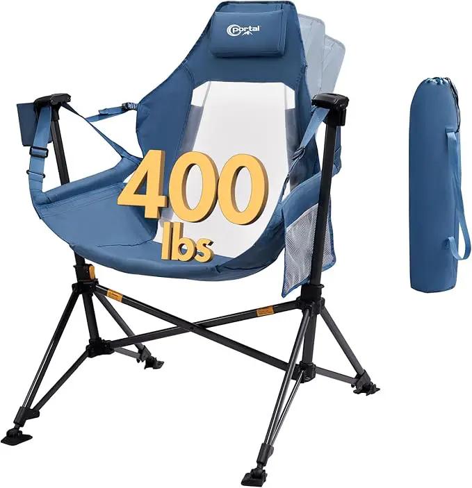 Portal Hammock Camping Chair, Portable Outdoor Swinging Chairs, Rocking Chair for Adults with Adjustable Back and Height for Lawn, Backyard, Patio, Supports 400 lbs, Breathable Mesh High Back, Blue by GreenHaven Gardens