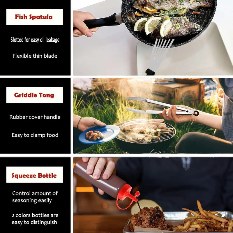 Griddle Accessories Kit of 20, HaSteeL Heavy Duty Metal Spatula Set, Stainless Steel Teppanyaki Tools for Flat Top, Barbecue Grilling Indoor & Outdoor, Melting Dome, Burger Turner, Dishwasher Safe by GreenHaven Gardens