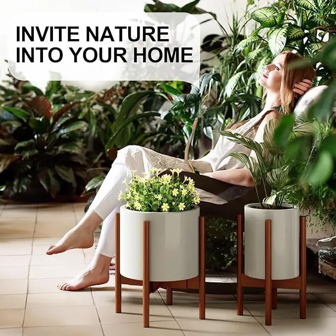 MUDEELA Adjustable Plant Stand Indoor, Bamboo Plant Stand 8 to 12 Inches, Bamboo Dark Brown Planter Stand for Indoor Plants,Single Floor Plant Stand for Indoor Plants, Pot Plant Not Included by GreenHaven Gardens