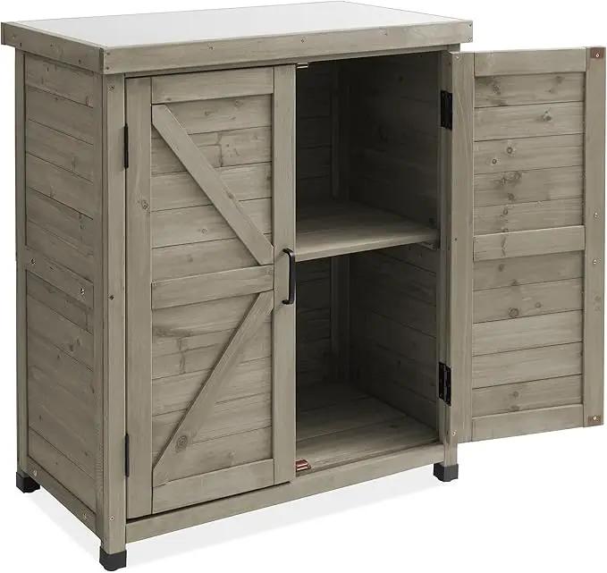 Casafield Outdoor Garden Potting Bench with Metal Tabletop and Storage Cabinet - Wooden Outdoor Garden Patio Workstation Table, Gray by GreenHaven Gardens