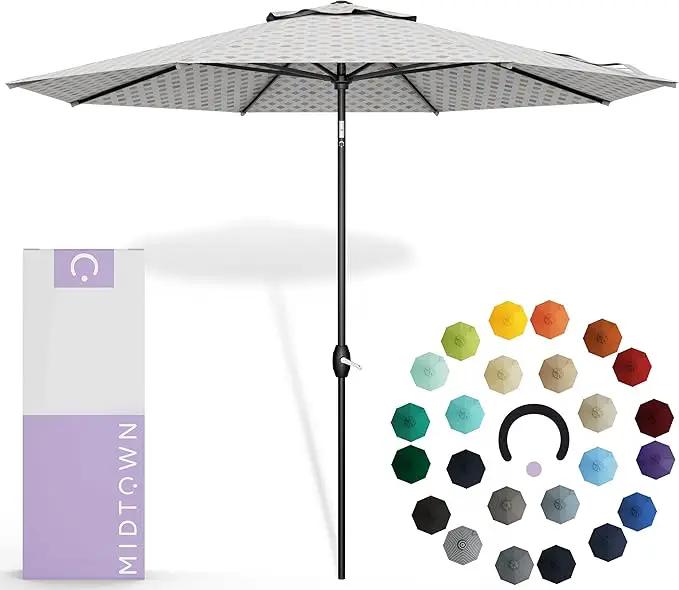 Midtown Umbrellas Sunbrella Umbrella 9 Feet Outdoor Umbrella With Infused Gem Acrylic Fabric - Auto-Tilt Aluminum Frame Patio Umbrella For Backyard, Deck, Garden, Pool - Black Pole by GreenHaven Gardens