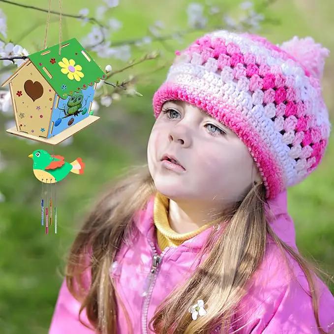 Fennoral 12 Pack Bird House Craft Kit for Kids Make You Own Bird Wind Chime Kit DIY Build and Paint Wooden Birdhouses Bird Feeder Art and Craft for Spring Yard Garden Outdoor Decoration by GreenHaven Gardens