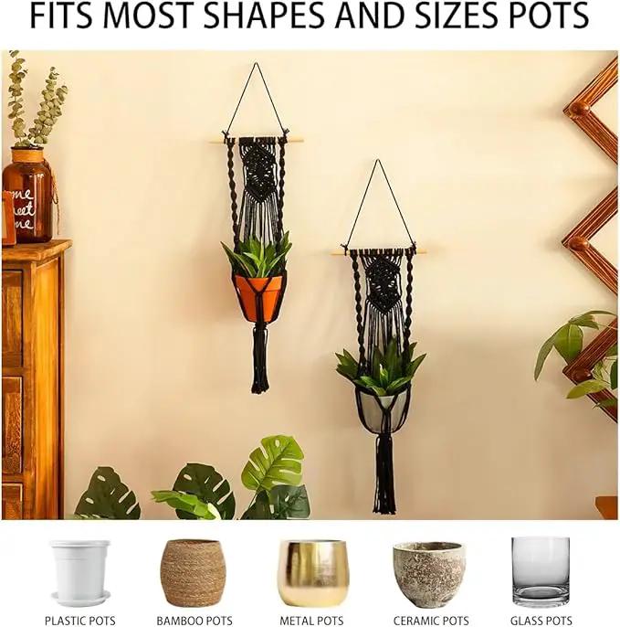 Artilady Black Plant Hanger Macrame Hanging Planter for Indoor Boho Plants Holder with Hooks Hanging Plant Basket Outdoor Window Wall Plants Home Decor by GreenHaven Gardens