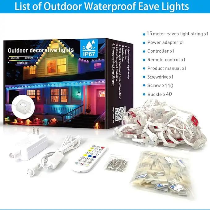 50ft Permanent Outdoor Lights for House, IP67 Waterproof RGB+IC LED Eaves Lights, 54 Scene Modes Outdoor Lighting for Christmas Garden Party Holiday Decorations, with App/Remote Control by GreenHaven Gardens