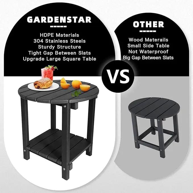 Adirondack Round Outdoor Side Table 2-Tier Storage Patio Side Table, HDPE End Tables for Backyard Pool Porch Garden Lawn (Black) by GreenHaven Gardens