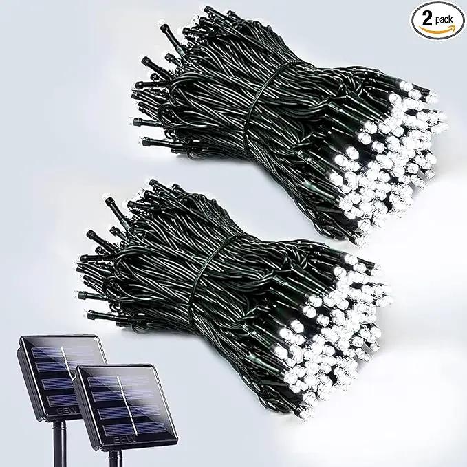 EEW 2-Pack 200 LED Solar String Lights for Outside, Solar Christmas Lights with 8 Lighting Modes, Waterproof Green Wire Solar String Lights Outdoor for Tree Xmas Party Garden Decorations (Cool White) by GreenHaven Gardens