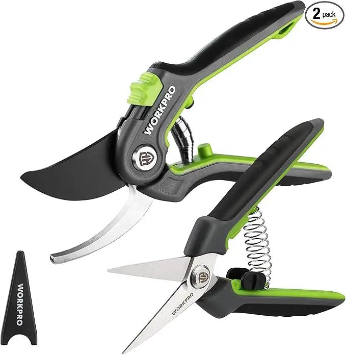WORKPRO Garden Pruning Shears 2 Pack, 8" Bypass Pruning Shears and 6.25" Straight Garden Scissors, Premium Plant Shears, Garden Clippers Hand Tools for Cutting Flowers, Trimming Plants, Picking Fruits by GreenHaven Gardens