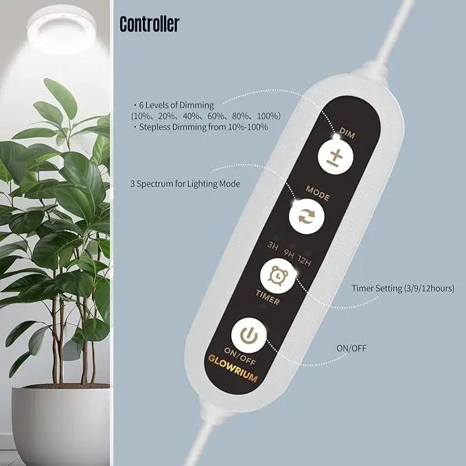 GLOWRIUM Indoor Grow Light, 40 Watt Full Spectrum LED Plant Growth Light with Stand, Adjustable Height with Timer 3/9/12 hrs, White LED Plant Lamp by GreenHaven Gardens
