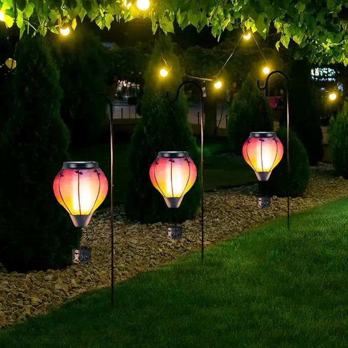 Starsoul Glass Solar Hot Air Balloon Flickering Flame Hanging Garden Light Purple Hot Air Balloon Solar Lantern with Large Basket Waterproof Hot Air Balloon Solar Lamp Decor by GreenHaven Gardens
