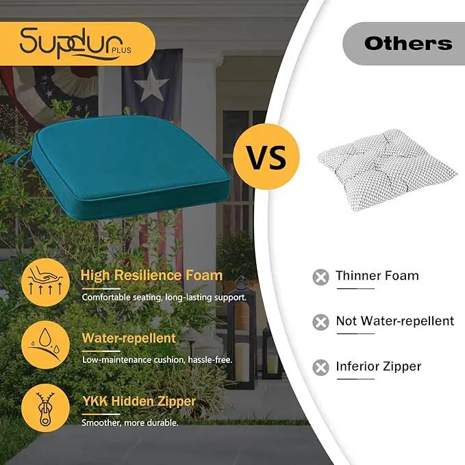 Outdoor Sunbrella Round Corner Seat Cushion, 17"x16"x2", Set of 4, Non Slip Seat Cushion Pads with Removable Cover for Patio Furniture, Garden Yard Lawn, Spectrum Peacock by GreenHaven Gardens