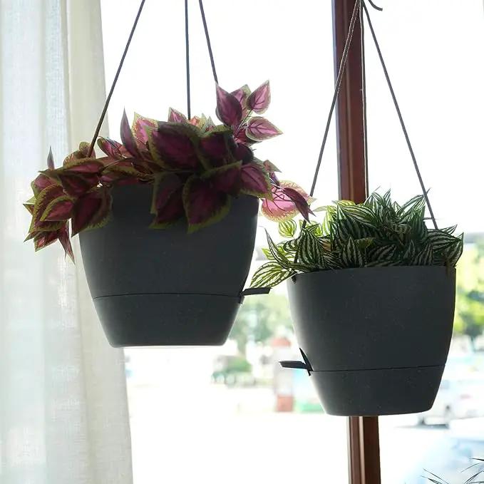 10 Inch Self Watering Hanging Pots, 2 Pack Hanging Planters with 40oZ Deep Reservior for Indoor Outdoor Plants Flowers, Grey by GreenHaven Gardens