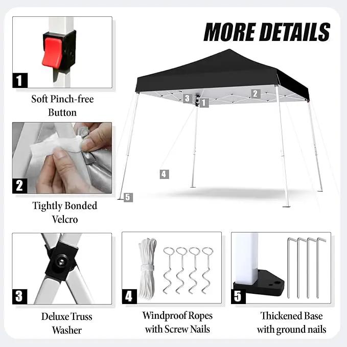 10x10 Pop Up Canopy, 300D Silver Coated Black Fabric Outdoor Gazebo, Beach Tent Slant Legs with Storage Bag,Easy Up Sun Shade Shelter Tents with 8x8 Top Cover for Patio,Party by GreenHaven Gardens