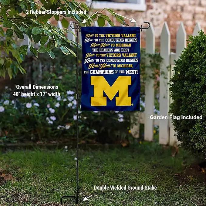 College Flags & Banners Co. Michigan Team University Wolverines Fight Song Garden Flag with Pole Stand Holder by GreenHaven Gardens