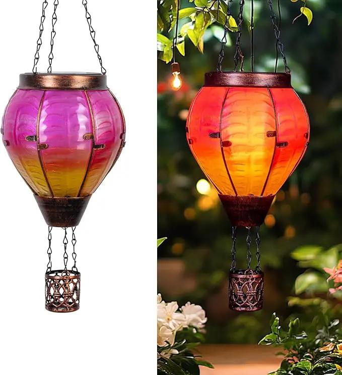 Hot Air Balloon Solar Lantern with Flickering Flame Light Outdoor Solar Hanging Lights Waterproof for Garden Yard Farmhouse Patio Pathway Outside Decoration, Pink&Orange by GreenHaven Gardens