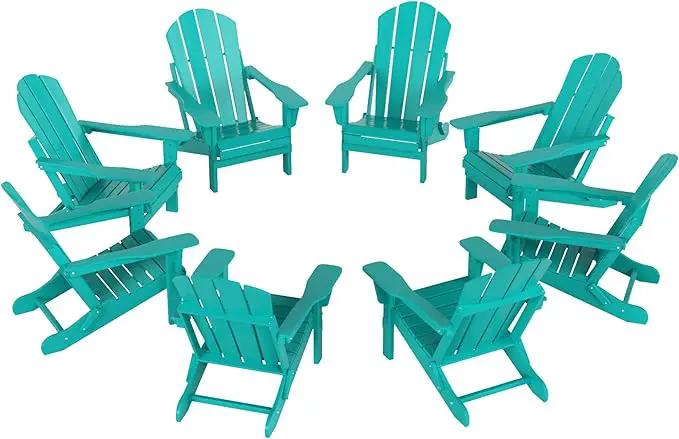 Westin Outdoors Laguna WO Outdoor Adirondack Folding Patio Chairs 8 PCS Set Retro Beach Aesthetic for Backyard, Lawn, Patio, Deck, Garden, Weather Resistant Polyethylene Plastic Lounger (Turquoise) by GreenHaven Gardens