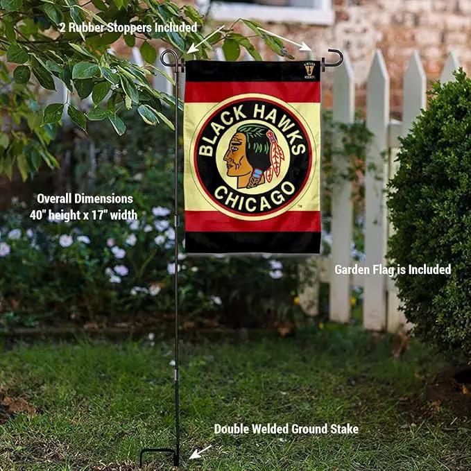 WinCraft Chicago Blackhawks Vintage Retro Garden Flag with Pole Stand Holder by GreenHaven Gardens