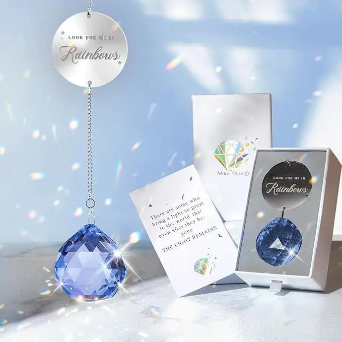 Memorial Gifts for Loss of Loved One, Unique Sympathy Gift Idea Navy Blue Crystal Ball Window Suncatcher, Rainbow Bereavement Grief Gift Box for Loss of Mom Dad Husband Son Daughter by GreenHaven Gardens
