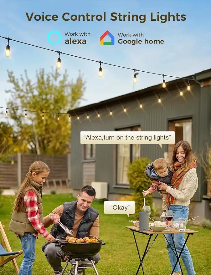 XMCOSY+ Smart Outdoor String Lights, 123Ft LED Patio Lights Waterproof IP65, App Control, Compatible with Alexa, Dimmable Edison Bulbs Outdoor Light for Yard Porch Bistro Outside by GreenHaven Gardens