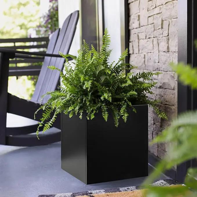 Galvanized Steel Black Planter Box Square 27.6 in Metal Large Planter Box Outdoor Indoor Huge Cube Heavy Duty Flower Pot Modern Commercial Residential for Patio, Deck, Yard, Garden by GreenHaven Gardens