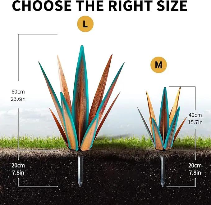 Large Tequila Rustic Sculpture, Agave Plants for Outdoor Patio, Home Decor Hand Painted Metal Garden Statue, Lawn Ornaments Yard Stakes (Blue - L) by GreenHaven Gardens