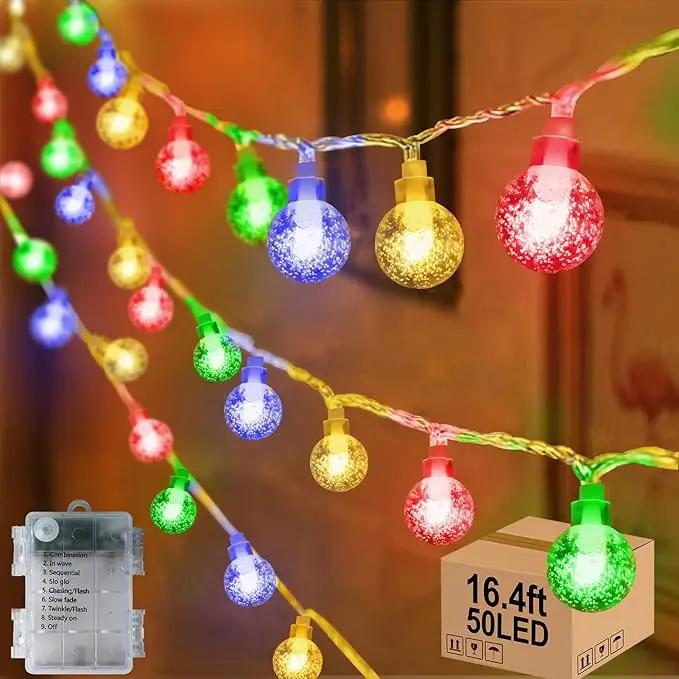 16.4ft 50LED Globe String Lights Indoor Bedroom Battery Operated, Crystal Fairy Light IP44 Waterproof Outdoor Hanging Decorative Lights for Home Tent Patio Garden Party Wedding Decor by GreenHaven Gardens