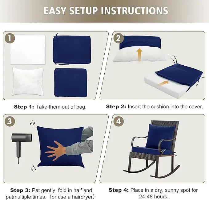 24x24 Inch Outdoor Cushions for Patio Furniture, Waterproof Outdoor Chair Cushions w/Fade-Resistant, Removable & Machine-Washable Cover, Deep Seat Sofa/Couch Pad Replacement – Set of 1/2/4, Navy Blue by GreenHaven Gardens