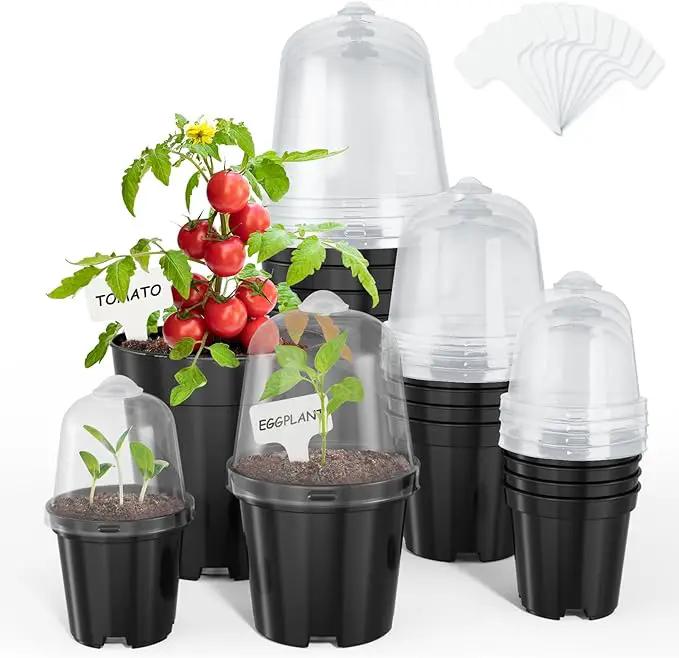 homenote Nursery Pots for Plants,3/4/5 Inch Plant Pot for Planting with Humidity Domes Plastic Seedling with Drainage Holes Seed Starter Flower with 10 Labels Black (15 Pack) by GreenHaven Gardens