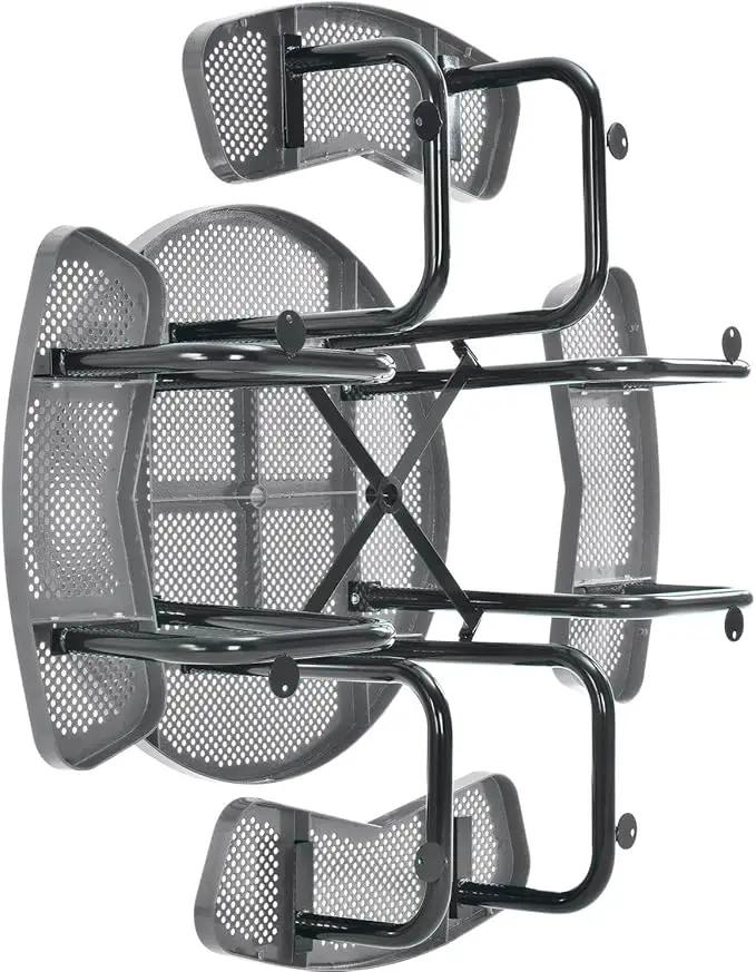 Global Industrial 46" Round Picnic Table, Perforated Metal, Thermoplastic Coating, Attached Benches, 1-1/2” Umbrella Pole Hole, Outdoor-Rated, 1000 lbs Capacity, Gray by GreenHaven Gardens