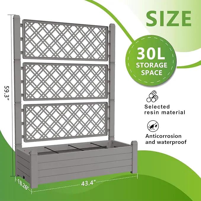 59.3in Planter Box Trellis, Large Outdoor Plastic Raised Garden Bed with Drain Plug for Climbing Plants(Gray,43.43 * 18.27 * 59.29) by GreenHaven Gardens