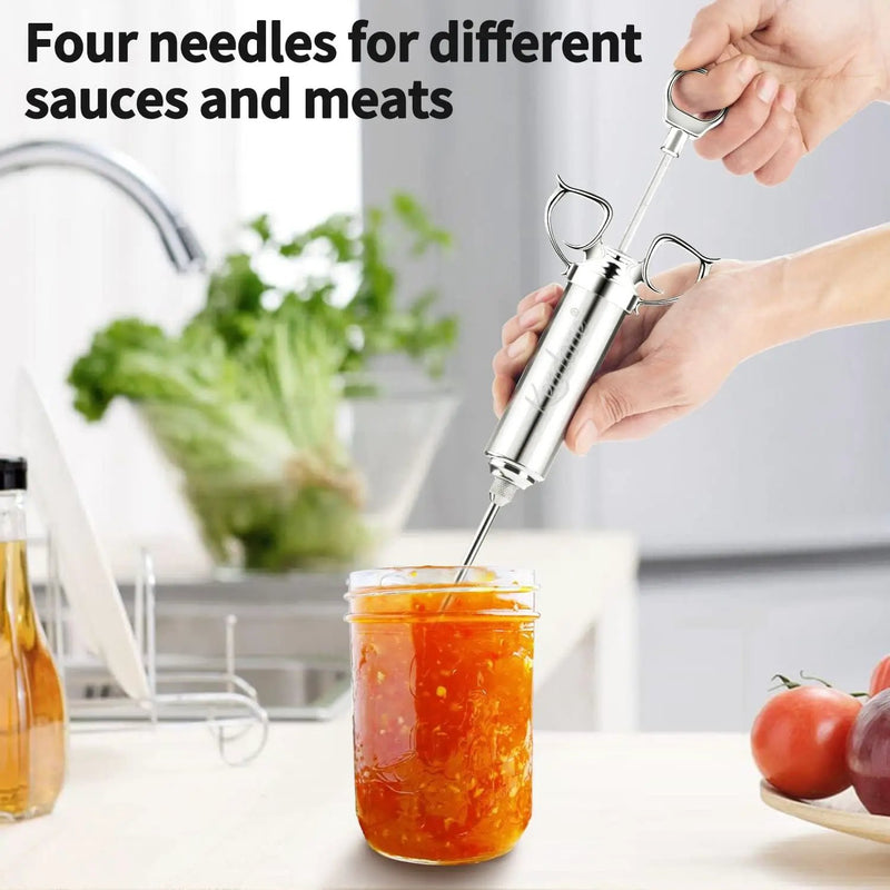 Meat Injector Syringe 2-oz Marinade Flavor Barrel 304 Stainless Steel with 3 Marinade Needles for BBQ Grill Smoker, Turkey, Fish, Brisket, Paper Silicone Brush and Instruction Included by Kendane by GreenHaven Gardens