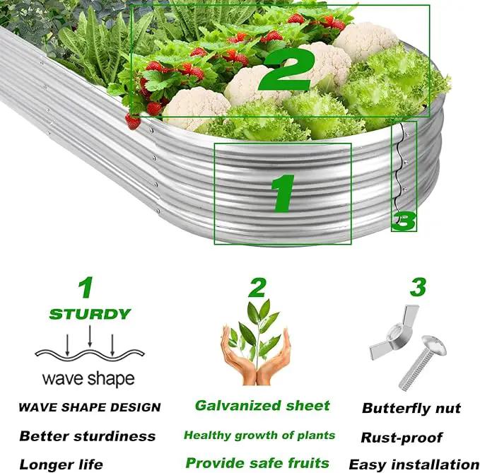 Galvanized Raised Garden Bed Kit 8ft Galvanized Planter Garden Boxes Outdoor, Oval Large Metal for Vegetables by GreenHaven Gardens