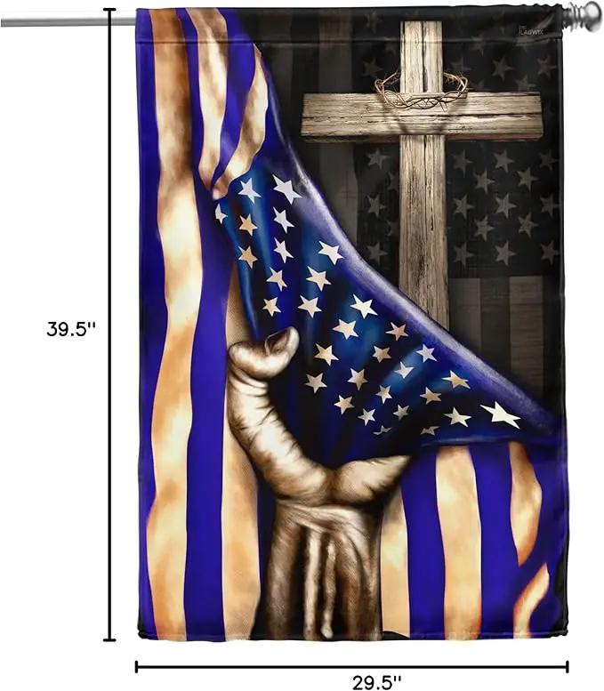 FLAGWIX The Thin Blue Line Christian Cross, America US Flag - 4th of July Decorations for Home, Garden, House Flag (29.5" x 39.5") - USA House Garden Flags Premium Polyester, Decorative Outdoor Flags by GreenHaven Gardens