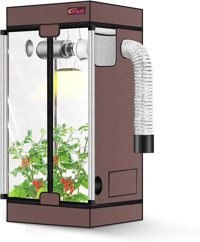 ATOUR 2x2 Grow Tent, 24"x24"x48''High Reflective Mylar 1680D Hydroponic Grow Tents, Waterproof Grow Tent with Double Cleart Observation Door and Floor Tray, for Indoor Plant Growing by GreenHaven Gardens