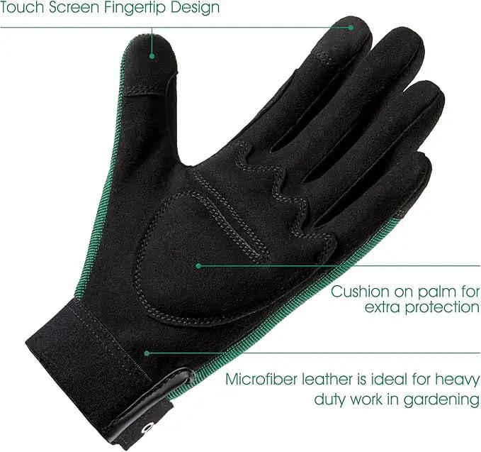 COOLJOB Thorn Proof Garden Gloves with Touchscreen Fingers for Men, Rose Pruning Work Gloves with Palm Cushion for Gardener, Farmer and Landscaper (Green 1 Pair Small) by GreenHaven Gardens