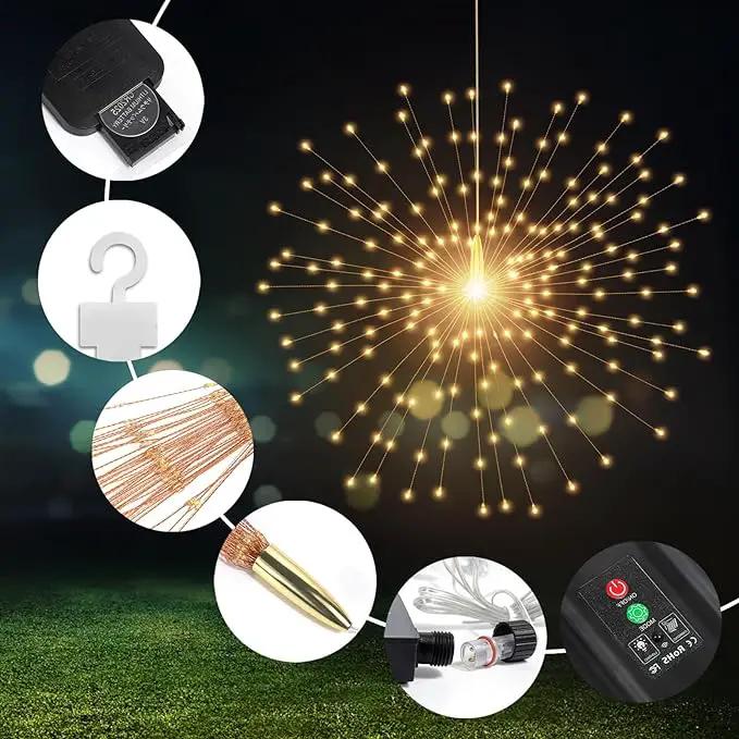 5 Pcs 1000LED Solar Starburst Sphere Lights,Firework Lights Remote Control Timer 8 Modes Dimmable Waterproof Hanging Fairy Lights, Sparkly Lights for Patio Garden Tent Outdoor(Warm White) by GreenHaven Gardens