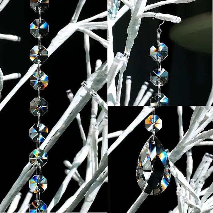 1ft 8pcs Teardrop Crystals Garland, Hanging Chandelier Crystals Prism Beads Chain for Wedding Home Decoration Clear GOLDENHAITAI by GreenHaven Gardens
