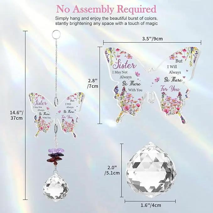 Sister Gifts, Valentines Day Gifts for Sister, Gifts for Sister Crystal Suncatcher, Mother's Day Birthday for Sister, to My Sister Gifts Hanging Butterfly Crystal Suncatcher Ornament by GreenHaven Gardens