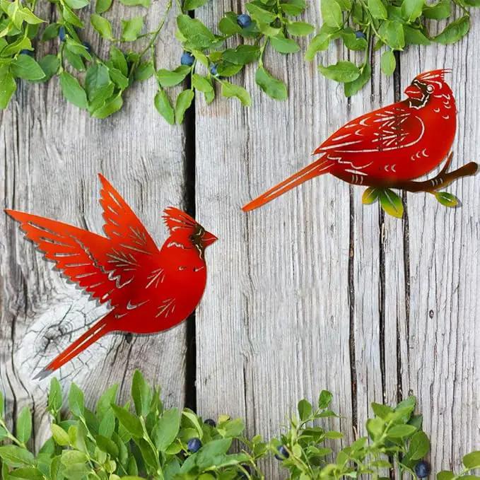 4 Pack Metal Cardinal Wall Art Decor Metal Birds 3D Outdoor Sculpture, Ornaments Hand-Made Nimble red Bird, Gifts for Mom,Birthday Gifts for Grandma Wife by GreenHaven Gardens