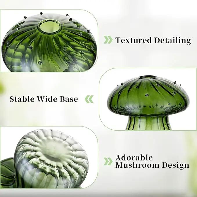 Glasseam Mushroom Plant Propagation Stations: Green Glass Terrarium Jar Set of 10 Cute Planters for Indoor Plants Mini Propagate Station Unique Christmas Birthday Gifts for Women Home Office Decor by GreenHaven Gardens