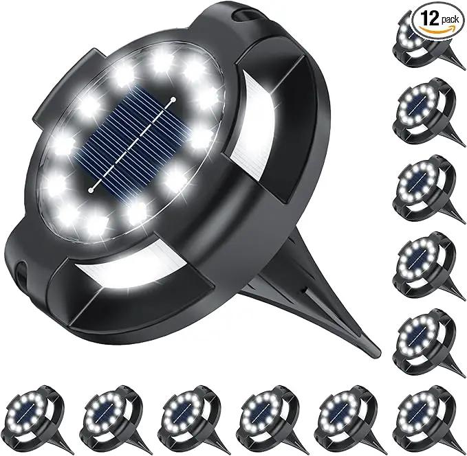 Solar Pathway Lights Outdoor 12 Packs, Bright White 16 LEDs Solar Ground Lights Walkway Lights with Side Light, Waterproof Solar Deck Light for Yard Walkway Garden Poolside Driveway Decorations by GreenHaven Gardens