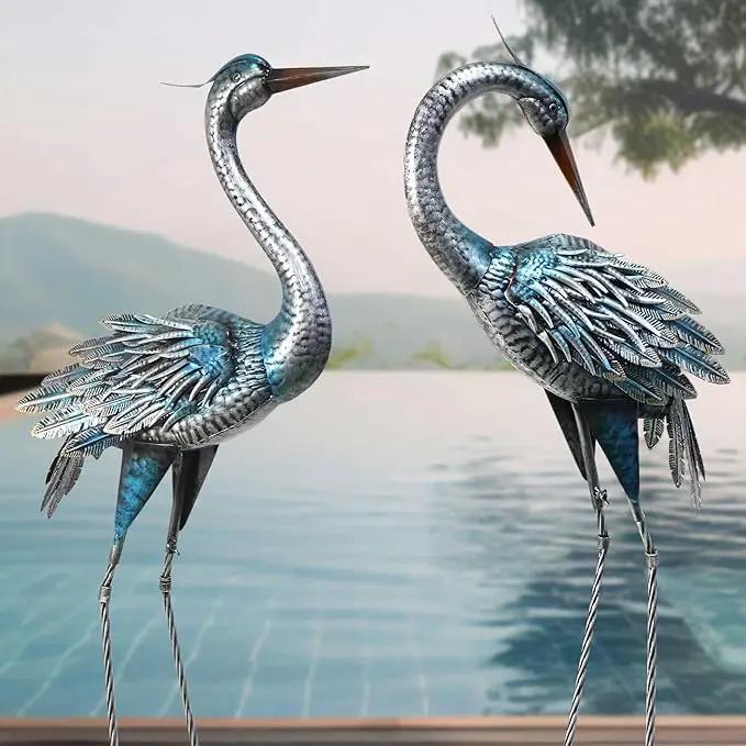 Crane Decor Statues, Blue Heron Garden Statues Metal Yard Art Outdoor Decoy, Garden Sculptures & Statues for Yard/Lawn/Pond/Outdoor Decoration, Set of 2 by GreenHaven Gardens