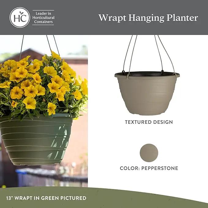 The HC Companies Wrapt Hanging Planters - Lightweight Plant Pot Hanger for Hanging Plants, Vegetables & Herbs - Outdoor & Indoor Hanging Basket for Plants (13" Pepperstone, Pack of 2) by GreenHaven Gardens