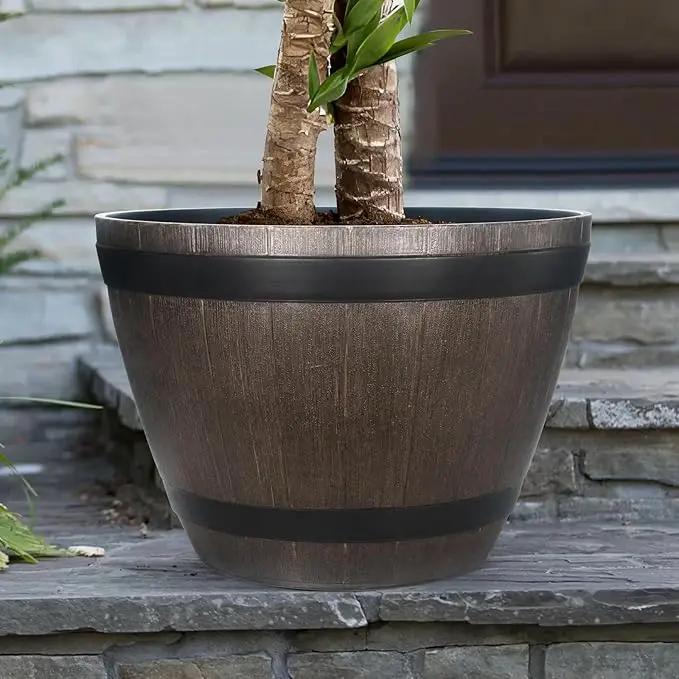 Large Whiskey Barrel Planter for Outdoor Plants - Flower Pots Garden Wine Barrel Planter Outdoor - 21" D x 15" H by GreenHaven Gardens