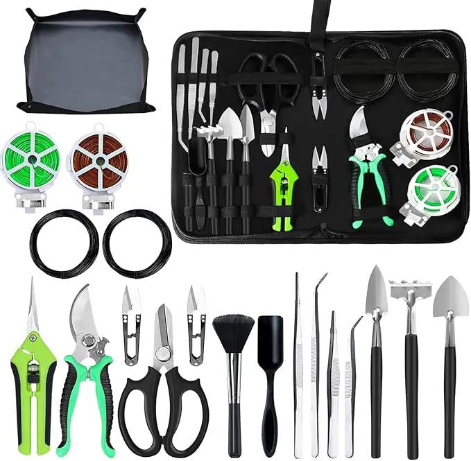 Bonsai Tree Kit, 20 Pcs Gardening Succulent Tools Set, Bonsai Tool Kit Include 262 Feet Bonsai Wire, 29.5"x29.5" Plant Repotting Mat, Bonsai Scissors, Pruning Shears, Unique Gift for Indoor Gardening by GreenHaven Gardens
