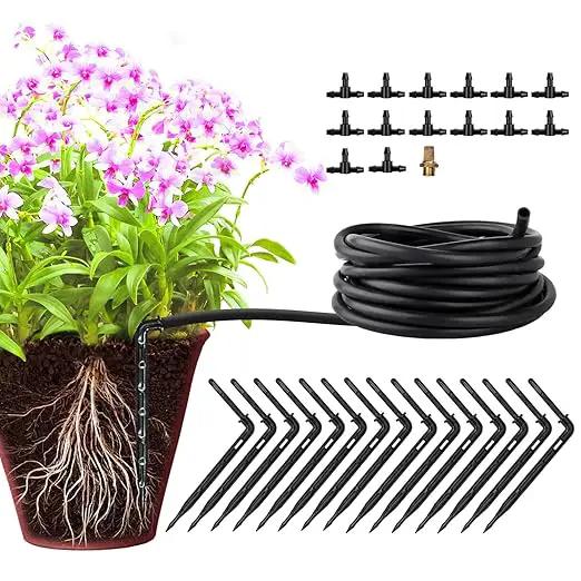 Drip Irrigaition Kits for 1/4" Tubing 32ft, Silicone Hose Drip Irrigation Accessories Compatible Automatic Drip Kit or Watering System Fittings Kit Pack by GreenHaven Gardens
