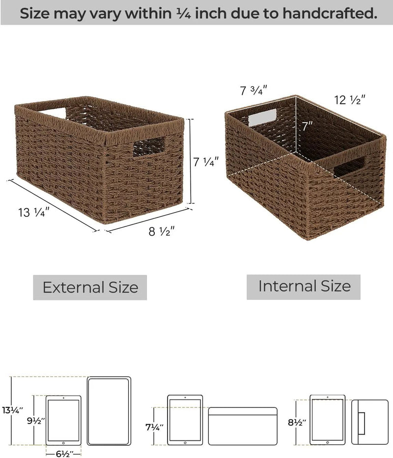 StorageWorks Round Paper Rope Storage Baskets, Rectangular Wicker Baskets with Built-in Handles, Medium, 2-Pack by GreenHaven Gardens
